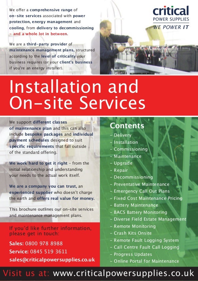 Critical Power Supplies Ltd 2012 Services Brochure