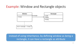 Example: Window and Rectangle objects
125
instead of using inheritance, by defining window as being a
rectangle, it can have a rectangle as attribute
 