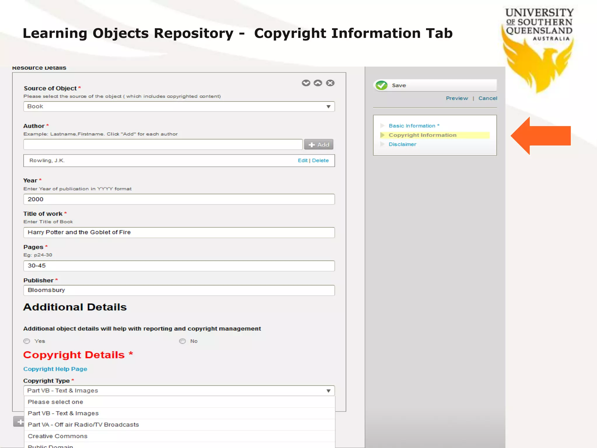 Learning Objects Repository - Copyright Information Tab
 