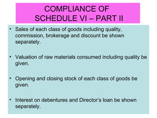 COMPLIANCE OF   SCHEDULE VI – PART II ,[object Object],[object Object],[object Object],[object Object]