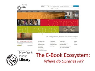 The E-Book Ecosystem:
   Where do Libraries Fit?
 