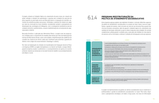 5150
O projeto voltado às Condições Dignas de cumprimento de pena reúne um conjunto de
ações voltadas à redução da superlotação, à garantia das condições de execução da
pena segundo as prescrições da Lei de Execução Penal e à realização de mutirões car-
cerários de assistência jurídica aos presos. Contempla o aumento do número de vagas
por meio da construção de novos presídios, considerando também o planejamento da
desativação das carceragens em delegacias, com a consequente transferência para as
unidades prisionais e penitenciárias, e prevê a implementação de um protocolo de segu-
rança para o sistema.
Buscando fortalecer a aplicação das Alternativas Penais, o projeto trata de proporcio-
nar condições para o cumprimento de medidas alternativas por meio da implantação de
Centrais de Alternativas Penais, assim como ampliar a implementação das audiências de
custódia nas comarcas do interior, ações que contribuem para aumentar a garantia de
direitos, rever a lógica do encarceramento e desafogar o sistema.
Por meio da implantação de unidades da Coordenadoria de Integração Social do Preso
e do Egresso (CISPE) na região metropolitana e no interior do Estado, o projeto Reinte-
gração do Egresso propõe o acolhimento e o acompanhamento do egresso do sistema
prisional, visando sua reinserção no mercado formal de trabalho e seu acompanhamento
psicológico e social.
PROGRAMA REESTRUTURAÇÃO DA
POLÍTICA DE ATENDIMENTO SOCIOEDUCATIVO
Este programa agrupa projetos que objetivam fortalecer e articular diferentes aspectos
da política de atendimento socioeducativo no estado do Ceará. Assim, busca-se aper-
feiçoar a gestão do sistema, tanto do ponto de vista de sua estrutura física quanto dos
recursos humanos necessários, além de garantir condições dignas de cumprimento das
medidas de internação, sobretudo no que se refere à segurança das unidades. Em sentido
complementar, almeja garantir condições para a execução das medidas em meio aberto,
em parceria com os municípios, e oferecer condições de reintegração social aos egressos.
6.1.4
O projeto de Aprimoramento da gestão do sistema socioeducativo busca modernizar e
profissionalizar a gestão do atendimento socioeducativo no Ceará. Para tanto, impul-
siona o planejamento estratégico, de médio e longo prazo, com base em informações
PROJETO AÇÕES
REESTRUTURAÇÃODAPOLÍTICADE
ATENDIMENTOSOCIOEDUCATIVO
CONDIÇÕES
DIGNAS DO
CUMPRIMENTO
DA MEDIDA DE
INTERNAÇÃO
_ELABORAR PLANO DE REFORMA E MANUTENÇÃO DAS UNIDADES DE ATENDIMENTO
SOCIOEDUCATIVO
_CONSTRUIR UNIDADES SOCIOEDUCATIVAS
_IMPLANTAR PROTOCOLOS DE SEGURANÇA NAS UNIDADES SOCIOEDUCATIVAS DE INTERNAÇÃO
_ELABORAR E IMPLANTAR PROJETO POLÍTICO-PEDAGÓGICO NOS CENTROS SOCIOEDUCATIVOS
APRIMORAMENTO
DA GESTÃO DO
SISTEMA DE
ATENDIMENTO
SOCIOEDUCATIVO
_CRIAR SUPERINTENDÊNCIA DO SISTEMA ESTADUAL DE ATENDIMENTO SOCIOEDUCATIVO
_ELABORAR PLANO ESTADUAL DE SOCIOEDUCAÇÃO
_APRIMORAR A PRODUÇÃO DE DADOS DO SISTEMA DE ATENDIMENTO SOCIOEDUCATIVO
_REALIZAR SELEÇÃO TEMPORÁRIA PARA SOCIOEDUCADORES E EQUIPE TÉCNICA
_REALIZAR CONCURSO PÚBLICO PARA PROVIMENTO DOS CARGOS EFETIVOS DE
SOCIOEDUCADORES E EQUIPE TÉCNICA
_CRIAR PLANO DE CAPACITAÇÃO CONTINUADA PARA SERVIDORES DO SISTEMA SOCIOEDUCATIVO
_ESTRUTURAR O PROGRAMA DE PROFISSIONALIZAÇÃO DOS ADOLESCENTES EM CUMPRIMENTO DE
MEDIDAS SOCIOEDUCATIVAS
_IMPLANTAR NÚCLEO DE ATENDIMENTO INTEGRADO (NAI)
FOMENTO ÀS
MEDIDAS DE
MEIO ABERTO
_APOIAR E CAPACITAR MUNICÍPIOS PARA IMPLEMENTAÇÃO E FORTALECIMENTO DOS SERVIÇOS
DE MEDIDA SOCIOEDUCATIVA EM MEIO ABERTO
PROGRAMA
 