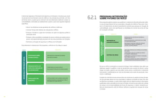 5554
A dimensão Segurança e Prevenção Social aglutina as instituições e iniciativas que atuam
na perspectiva da prevenção social da violência e da proteção da juventude, com foco
territorial. Assim, as ações que se conectam com esta dimensão se dedicam a reduzir as
vulnerabilidades vivenciadas por adolescentes e jovens a partir dos seguintes objetivos
específicos:
• Intervir nas dinâmicas sociais geradoras de conflitos e violências;
• Construir formas não violentas de resolução dos conflitos;
• Articular e fortalecer o papel dos municípios em ações de segurança pública e
prevenção social;
• Proteger a vida e possibilitar a ampliação do acesso a direitos por adolescentes e
jovens, com especial atenção aos jovens em risco e/ou envolvidos com infrações;
• Aumentar a sensação de segurança e confiança nas instituições.
Essa dimensão é composta por três programas, conforme se vê na figura a seguir:
SEGURANÇAEPREVENÇÃOSOCIAL
INTERVENÇÃO SOBRE
FATORES DE RISCO
MEDIAÇÃO PACÍFICA DE
CONFLITOS E REDUÇÃO DE
VULNERABILIDADE
_TERRITÓRIOS DO CEARÁ PACÍFICO
_POLICIAMENTO PREVENTIVO ESPECIALIZADO
_PREVENÇÃO AO CONSUMO DE DROGAS
_CONTROLE DE ARMAS
ARTICULAÇÃO COM
MUNICÍPIOS
_FORTALECIMENTO DAS GUARDAS MUNICIPAIS
_GESTÃO MUNICIPAL DA SEGURANÇA PÚBLICA
INTEGRADA AO CEARÁ PACÍFICO
PROGRAMA PROJETODIMENSÃO
PROGRAMA INTERVENÇÃO
SOBRE FATORES DE RISCO
Este programa aglutina projetos que qualificam o tratamento oferecido pelo poder públi-
co aos principais fatores de risco associados a situações de violência. Para tanto, inves-
tem no fortalecimento da rede de atendimento existente para pessoas em situação de
vulnerabilidade, assim como aperfeiçoam as estratégias de controle das armas de fogo
em circulação no Estado.
No que se refere à prevenção ao consumo de drogas, foram modeladas duas ações que
objetivam ampliar e qualificar a rede de atendimento para usuários de álcool e outras
drogas, de modo a garantir que este público tenha acesso a acolhimento e tratamento
intersetorial e multidisciplinar, por meio da articulação entre ações de prevenção, trata-
mento e reabilitação.
O projeto de controle de armas articula ações de controle da circulação de armas de fogo,
um dos principais fatores de risco associados à violência no Estado do Ceará. Por meio
de diferentes estratégias, as ações deste projeto têm por objetivo produzir informações
qualificadas sobre a prevalência de armas no Estado, inclusive as que estão sob custódia
da Justiça e as de responsabilidade das forças de segurança, e realizar campanhas pú-
blicas de desarmamento, além de efetivar melhorias na gestão dos estoques de armas
no Estado.
6.2.1
PROJETO AÇÕES
INTERVENÇÃOSOBRE
FATORESDERISCO
PREVENÇÃO AO
CONSUMO DE DROGAS
CONTROLE DE ARMAS
_FORTALECER OS CENTROS DE REFERÊNCIA
SOBRE DROGAS
_AMPLIAR PROGRAMA JUVENTUDE DO FUTURO
E JUVENTUDE EM AÇÃO
_MELHORAR E AMPLIAR A REDE DE ATENÇÃO
PSICOSSOCIAL PARA OS USUÁRIOS DE
ÁLCOOL E OUTRAS DROGAS
_INSTITUIR CAMPANHA DE ENTREGA VOLUNTÁRIA
DE ARMAS
_APRIMORAR FLUXO DE CUSTÓDIA DE ARMAS
E MUNIÇÕES APREENDIDAS
_APRIMORAR A GESTÃO DAS ARMAS E MUNIÇÕES
DAS FORÇAS POLICIAIS
_IDENTIFICAR ORIGEM DAS ARMAS APREENDIDAS
E MAPEAR ROTAS DE ENTRADA NO ESTADO
PROGRAMA
 