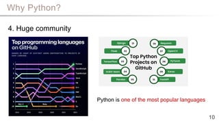 Why Python?
10
4. Huge community
Python is one of the most popular languages
 