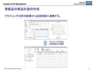 Optimum
Research Institute

Category  Profit  Management

需要予測乖離原因の分析	
リソース照会を行い、需要予測が乖離している原因を分析する。	
主な要因	

原因	

特売終了時に在庫が大量に売れ残 企画マスター上は特売期間は終了しているの
ったので、店舗の判断で、POS売価 で、通常売価時の需要予測が生成される。し
を変更して特売を延長した。	
かし、店舗では特売売価で販売されており、通
常よりも多く売れるため、予測値との乖離が生
じる。	
急激な需要変動が発生した。	

標準コーザル以外の要因で需要が大きく変化
した。トレンド追随で追いつくけないほど大きな
変化のときは、予測値との乖離が生じる。	

システム異常	

原因が不明。需要予測システムの不具合によ
り乖離が発生している可能性が高い。 
☞保守担当者へ連絡。	

© 2013 Optimum Research Institute

74	


 