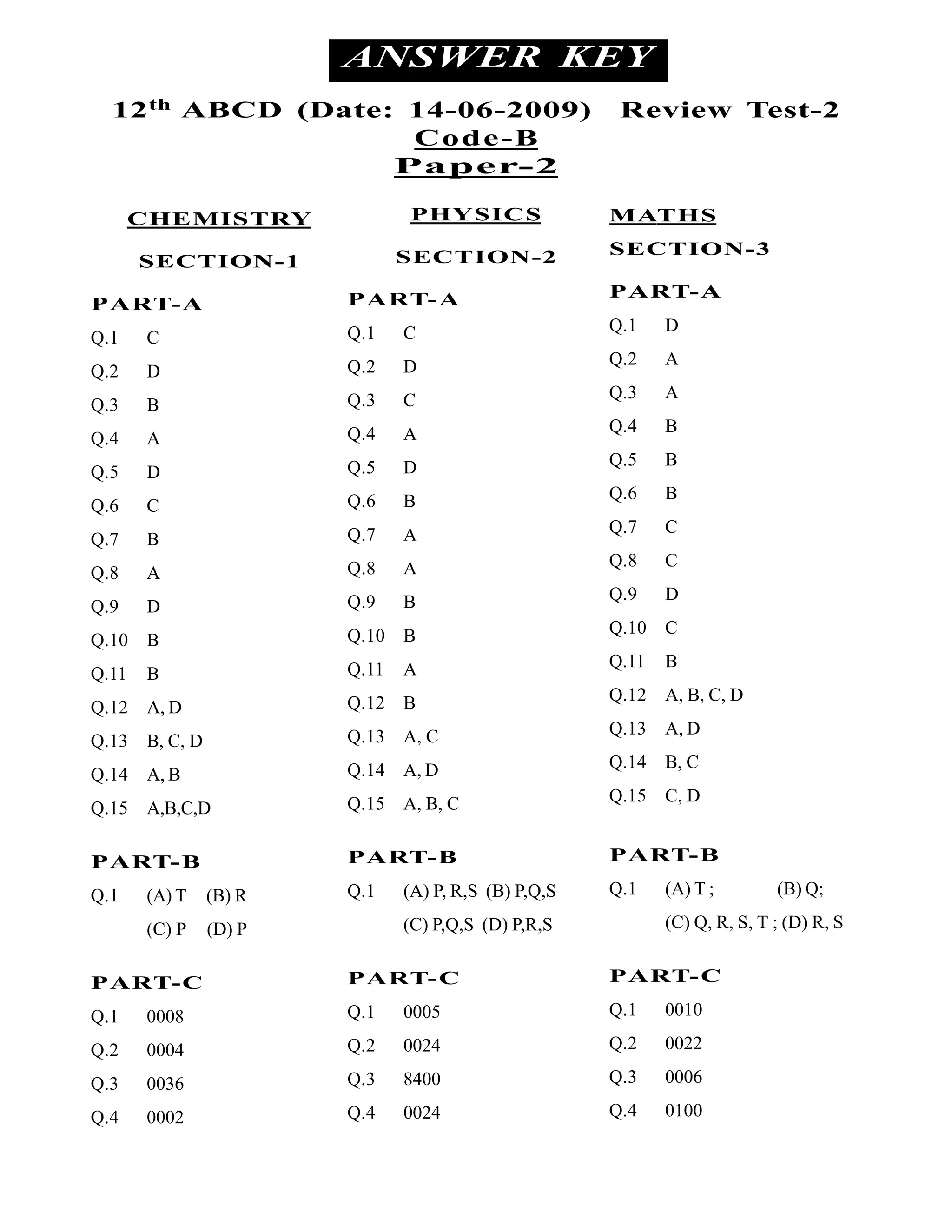 Cpm 14 06 2009 Paper 2 12th (Abcd) Code B | PDF | Physics | Science
