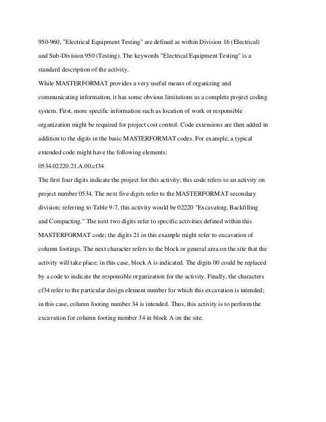 construction planing schedule master format divisions