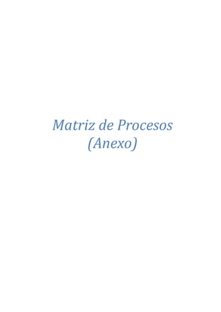 CAP Vi –LIMITACIONES EN LA EJECUCION DE PROYRCTOS
CAP III – RED DE ACTIVIDADES
Matriz de Procesos
(Anexo)
 