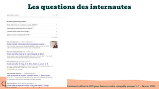 Comment utiliser le SEO pour booster votre conquête prospects ? – Février 2022
Les questions des internautes
 
