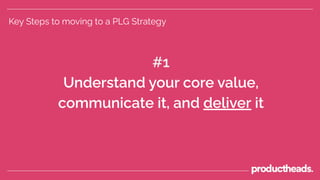 Key Steps to moving to a PLG Strategy
#1
Understand your core value,
communicate it, and deliver it
 