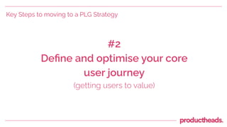 Key Steps to moving to a PLG Strategy
#2
Deﬁne and optimise your core
user journey
(getting users to value)
 