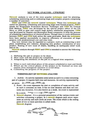 NET WORK ANALYSIS – CPM/PERT
 