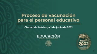 Proceso de vacunación
para el personal educativo
Ciudad de México, a 1 de junio de 2021
1
 