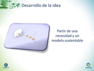 Desarrollo de la idea
Partir de una
necesidad y un
modelo sustentable
 