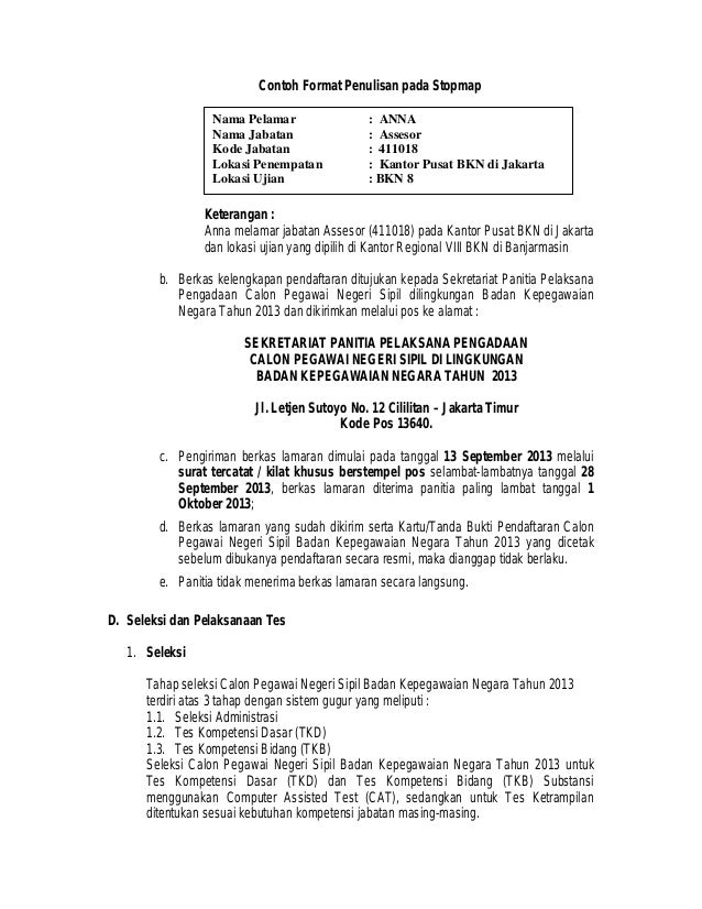 Contoh Surat Lamaran Kerja Calon Pegawai Negeri Sipil