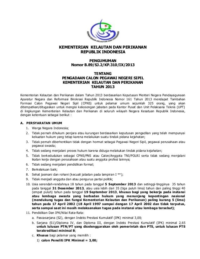 Contoh Surat Lamaran Cpns Kkp