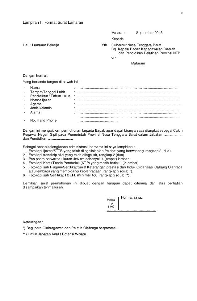 Contoh Surat Lamaran Cpns Cq Contoh Surat