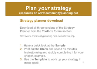 Plan your strategy
resources on www.communityplanning.net

Strategy planner download

Download all three versions of the S...