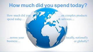 How much did you spend today? 
How much did you spend today… 
…across your business… 
…on complex products 
& services… 
…locally, nationally 
or globally?  