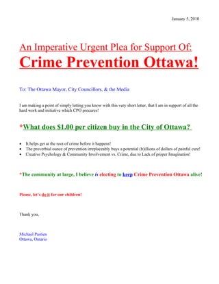 Crime Prevention Ottawa Letter Jan 2 ’10