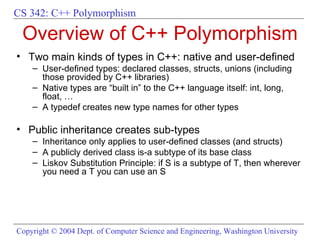 Overview of C++ Polymorphism ,[object Object],[object Object],[object Object],[object Object],[object Object],[object Object],[object Object],[object Object]