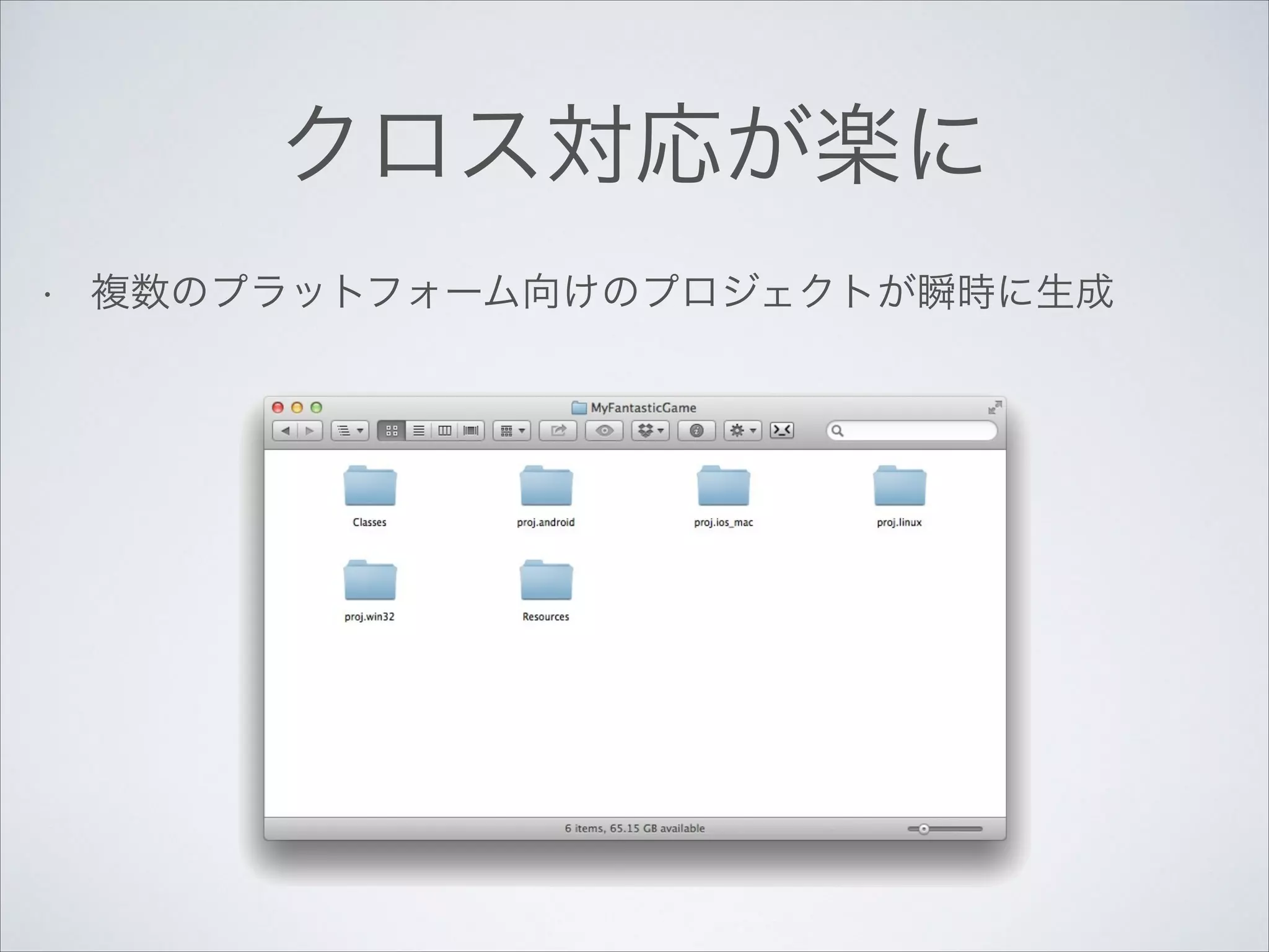 クロス対応が楽に
•

複数のプラットフォーム向けのプロジェクトが瞬時に生成

 