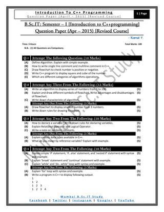 [Question Paper] Introduction To C++ Programming (Revised Course ...