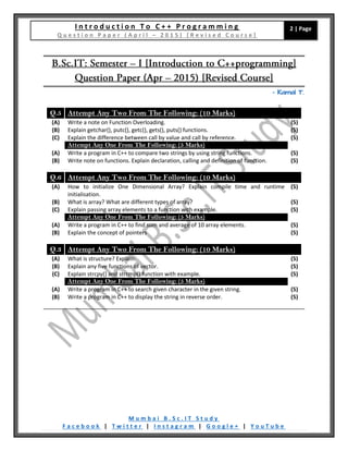 [Question Paper] Introduction To C++ Programming (Revised Course ...