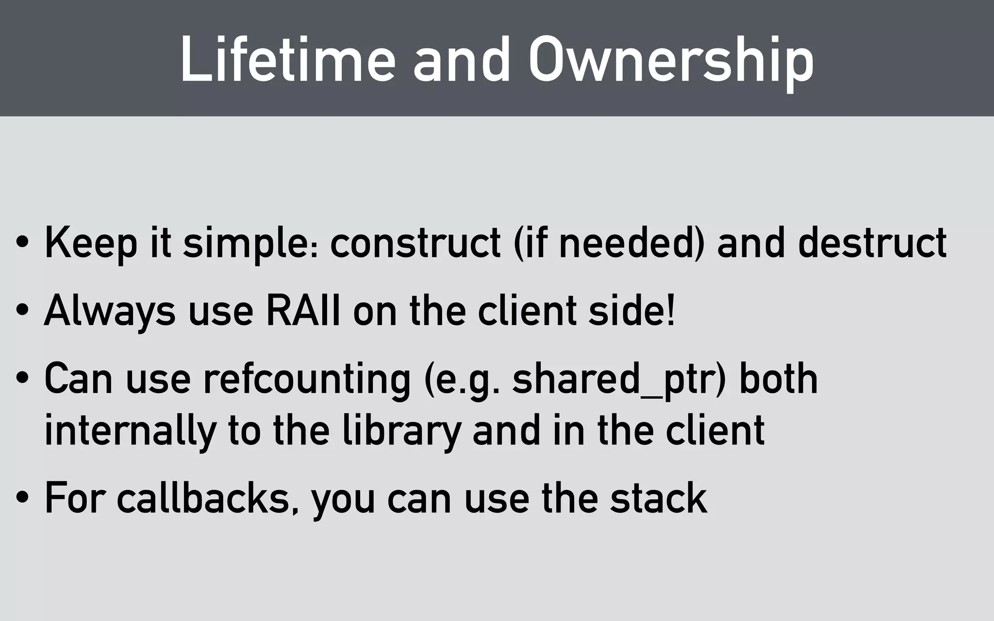 Hair Polls in Python 
hairpoll = lib.hairpoll_construct("Stefanus Du Toit", None) 
! 
skeletor = lib.hairpoll_add_option(hairpoll, "Skeletor", 
"<long URL omitted>", None) 
beast = lib.hairpoll_add_option(hairpoll, "Beast Man", 
"<long URL omitted>", None) 
! 
lib.hairpoll_vote(hairpoll, skeletor, None) 
lib.hairpoll_vote(hairpoll, beast, None) 
lib.hairpoll_vote(hairpoll, beast, None) 
! 
def print_result(client_data, name, votes, html): 
print name, votes 
! 
lib.hairpoll_tally(hairpoll, hairpoll_result_handler(print_result), 
None, None) 
! 
lib.hairpoll_destruct(hairpoll) 
 