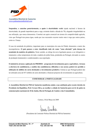 Comunicado Final da Assembleia Distrital do PSD de Santarém