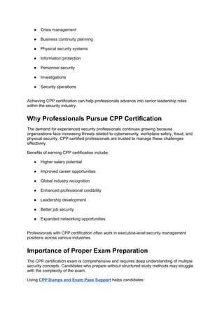 Master Your Security Career with CPP Dumps and Exam Pass Support | DOCX