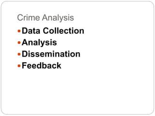 Crime Analysis
Data Collection
Analysis
Dissemination
Feedback
 