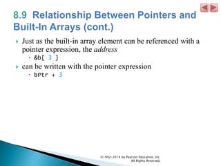  Just as the built-in array element can be referenced with a
pointer expression, the address
 &b[ 3 ]
 can be written with the pointer expression
 bPtr + 3
©1992-2014 by Pearson Education, Inc.
All Rights Reserved.
 