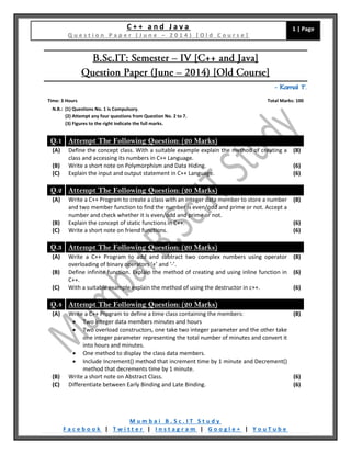 [Question Paper] C++ and Java (Old Course) [June / 2014] | PDF