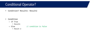 Conditional Operator? 
#include<iostream> 
usingnamespace::std; 
voidmain() 
{ 
intc; 
c!= 0? 2: 1; 
cout<< c << endl; 
} 
0 
#include<iostream> 
usingnamespace::std; 
voidmain() 
{ 
intc; 
c!= 0? c=2: 1; 
cout<< c << endl; 
} 
0  