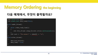 C++ Concurrency in Action Study
C++ Korea
Memory Ordering the beginning
80
다음 예제에서, 무엇이 출력될까요?
 