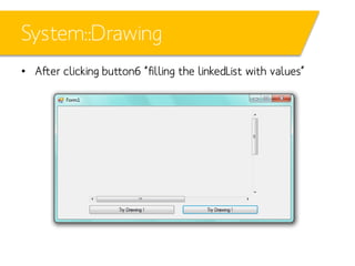 System::Drawing
• After clicking button6 “filling the linkedList with values”

 