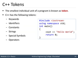 Module 2 | Object Oriented Programming with C++ | Basics of C++ | PPTX