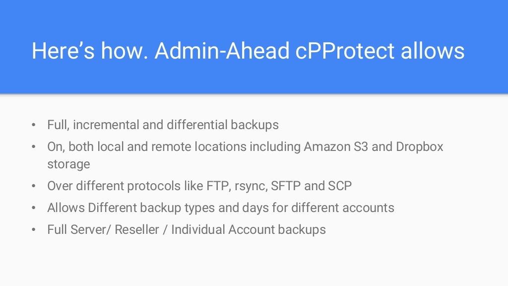 cPProtect cPanel backup made easy, Dropbox and Amazon S3 as backup