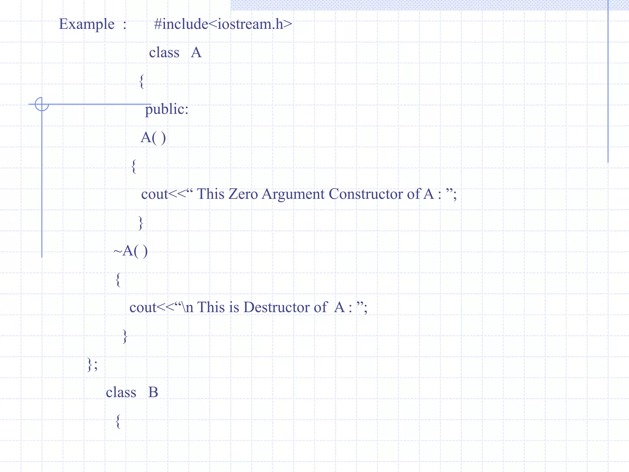  class A4:public A2,A3       {         int d;          public:         void getdata()         {          cout<<"\n Enter the value's  :";           cout<<" A :";            cin>>a;            cout<<" B :";            cin>>b;            cout<<" C :";            cin>>c;            cout<<" D :";            cin>>d;           }