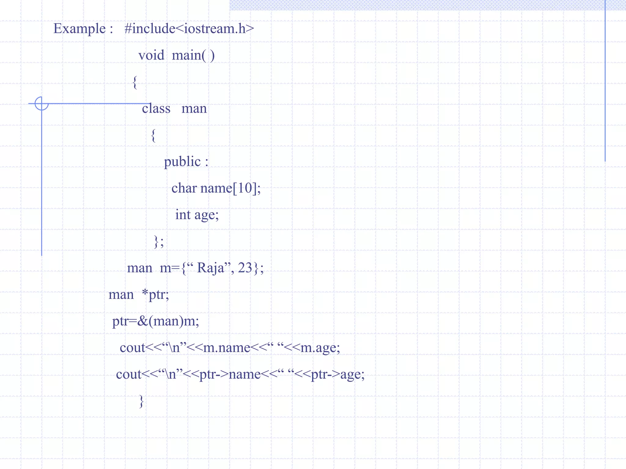 Cout<<“ \n  X =  ”<<x<<“ &x = “<<&x<< “  (using cout( ) ) ” ;Printf(“ \n X = %d  &x = %u  \t ( Using pointer  ) ”, *p , p);   cout<<“ \n *p = ”<<*p<<“ \t &p =”<<p<<“ \t (contents of ponter) “;     }void pointersPointers can also be declared as void type.void pointers cannot be dereferenced without explicit type  conversion. This is because being void the compiler cannot determine the size of the object that the pointer points to. Though void pointer declaration is possible, void variable declaration is not allowed.Thus the declaration void p will display an error message “ size of ‘p’ is unknown or zero” after compilation.                    It is not possible to declare  void variables like pointers.pointers point to an existing entity. A void pointer can point to any type of variable with proper typecasting.The size of void pointer displayed will be two. When pointer is declared as void,two bytes are allocated to it.Later using typecasting, number of bytes can be allocated or de-allocated. Void variables cannot be declared because memory is not allocated to them and there is no place to store the address.void variables cannot actually serve the job they are made for.