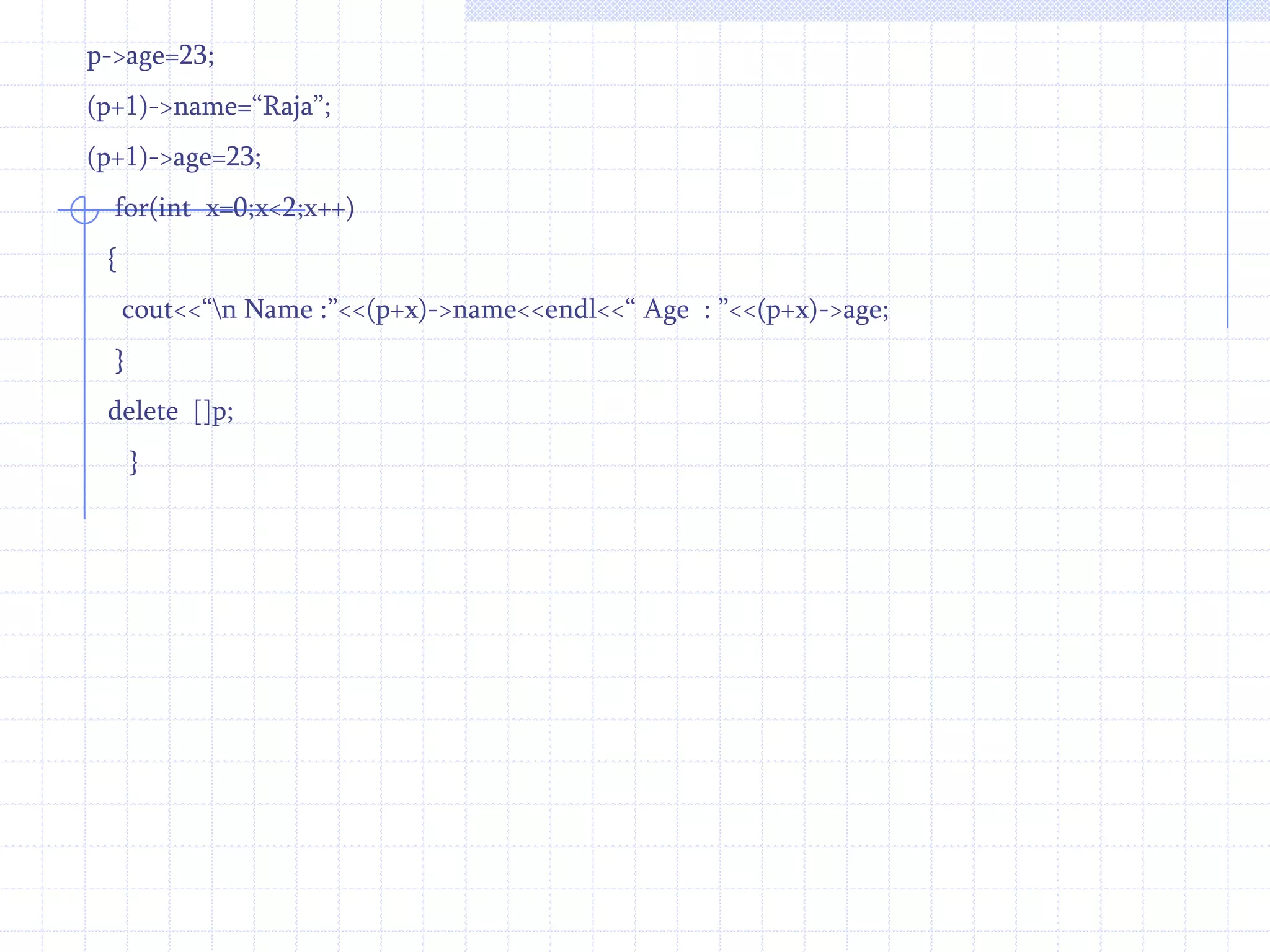 New And Delete operatorWe have used the new and delete operators in short programs. A small mistake in syntax may cause a critical error and possibly corrupt memory heap.The new operator not only creates an object but also allocates memory.The new operator allocates correct amount of memory from heap that is also called as a free store.The object created and memory allocated by using new operator should be deleted by the delete operator otherwise such mismatch operations my corrupt the heap or may crash the systemThe delete operator not only destroys object but also releases allocated memory.The new operator creates an object and it remains in the memory until it is released using delete operator. Sometimes the object deleted using the delete operator remains in memory.If we send a null pointer to delete operator,it is secure.using delete to zero has no result.The statement delete X does not destroy the pointer X.It destroys the object associated with it.Do not apply C functions such as malloc(),real loc(),free() with new and delete operators.These functions are unfit to OOP’s.Do not destroy the pointer repetitively or more than one time. 1st time the object is destroyed and memory is released.If for the second time the same object is deleted the object,the object is sent to the destructor and no doubt,it will corrupt the heap.If the object created is not deleted,it occupies the memory unnecessarily.it is a good habit to 
