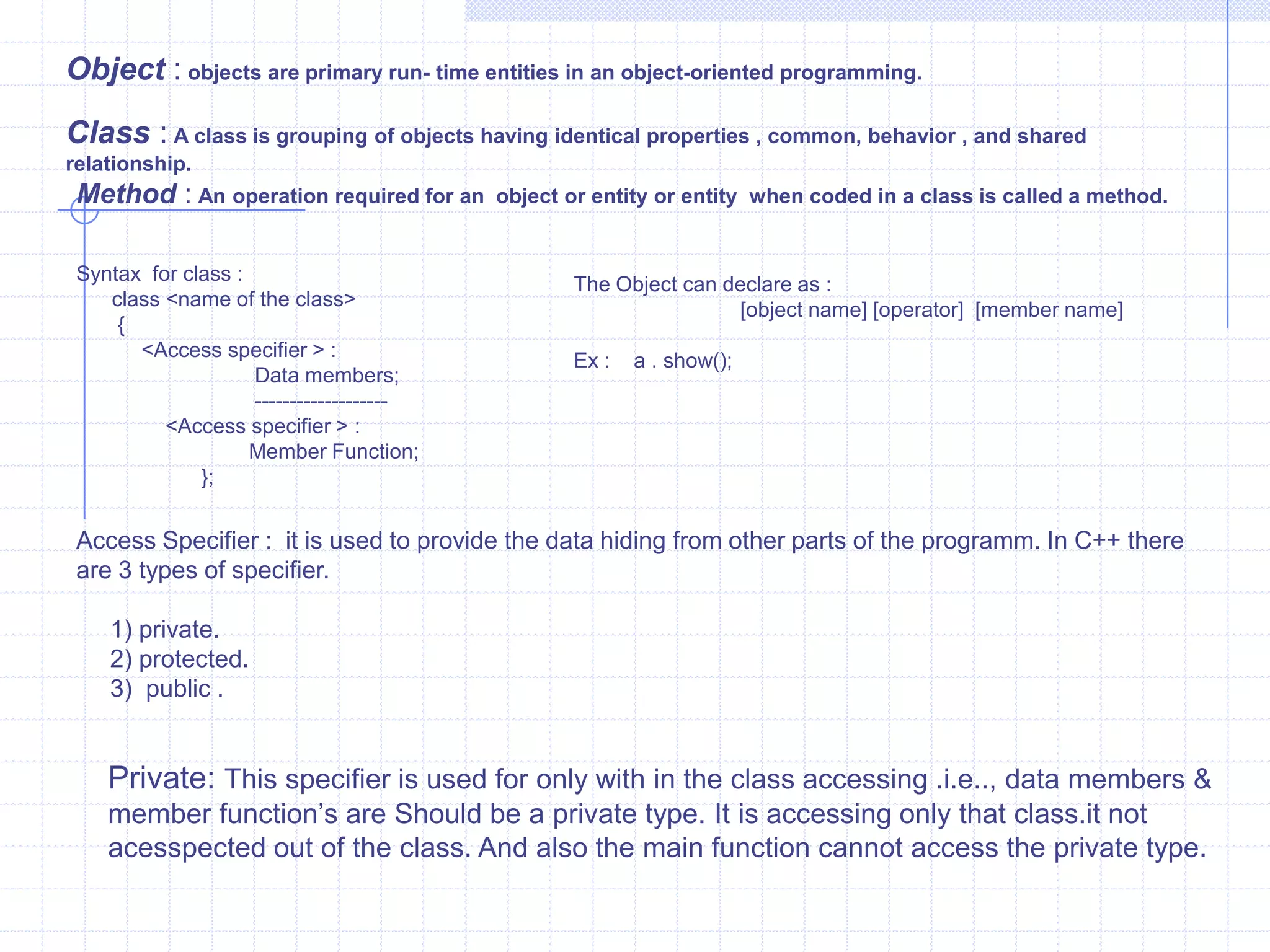 INLINE Functions: The C++ provides a mechanism called inline function.When a function is declared as inline, the compiler copies the code of the function in the calling function i.e.., function body is inserted in place of function call during compilation.passing of control between  caller and callee funcitons is avoided. If the function is very large,in such  a case  inline function is not  used  because the compiler copies the contents in the called function that reduces the program execution speed. The inline  function is mostly useful  when  calling function is small.It is advisable to use the inline fucntion for  only small function.                       inline mechanism increases execution performance in terms of speed .The overhead of repetitive function calls and returning  values are removed.the on the other hand the program using inline functions needs more memory  space since the inline functions are copied at every point where the function is invoked.                       For defining an inline- function, the inline keyword is preceded by the function name.                 syntax :                                     inline  function_ name( )                                         {                                            statement  1;                                            statement  2;                                                }Following are some situations where inline function may not work :   1) The function should not be recursive.   2) Function should not contain static variables.   3) Function containing control structure statements such as switch, if ,for loop etc.   4) The function main( ) cannot work as inline.                      The inline functions are similar to macros of C . The main limitation with macros is that they are not functions and errors are not checked at the time of compilation. The function offers better type testing and do not contain side effects as present in macros.