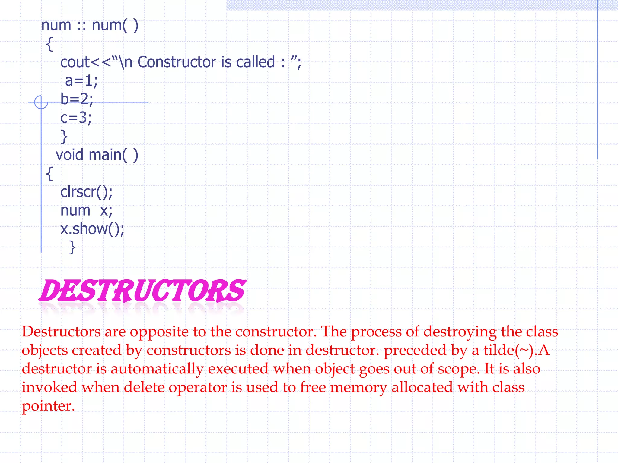 Example :        # include <iostream.h >    # include <conio.h>  class   number{     static int c;     public :            void count()      {              ++c;               cout<<“\n  c= ”<<c;           }      };Int number :: c=0;  //  initialization of static member variables    void  main(){       number a,b,c;            clrscr();      a.count();  b.count( ); c.count();                 return 0;}