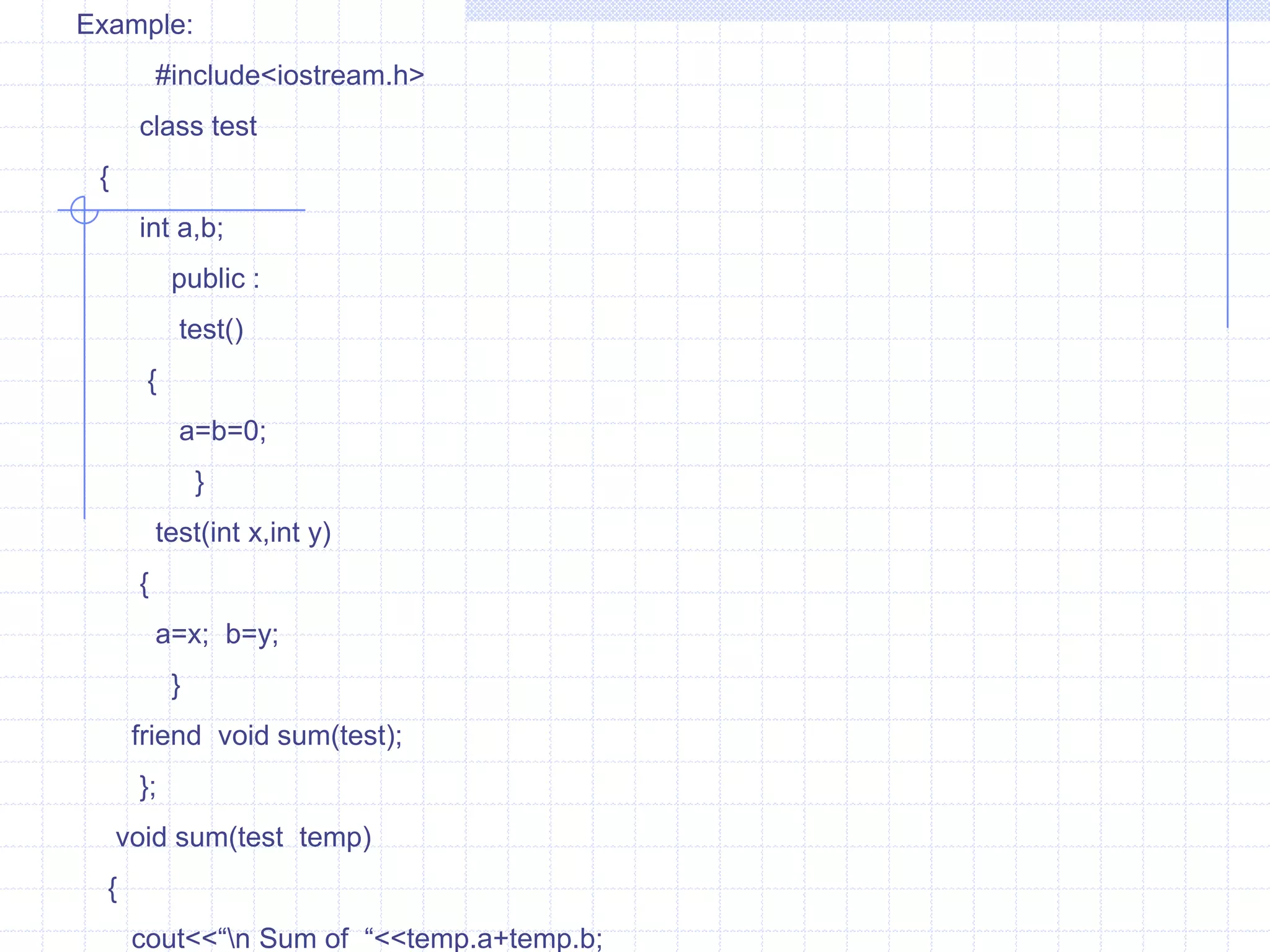    void  show( )  {     cout<<n;      }         };      void main( )     {         num j(1);         num k(j);          num l=j;           num  m;              m=j;      cout<“\n  Object J value  of  n: ”;        j.show();        cout<<“\n Object k value  of n : ”;         k.show();       cout<<“\n Object L value of  n : ”;              l.show();        cout<<“\n  Object M value of  n : ”;                   m.show();                  }