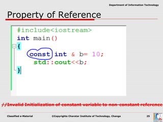 Classified e-Material ©Copyrights Charotar Institute of Technology, Changa 25
Department of Information Technology
Property of Reference
 
