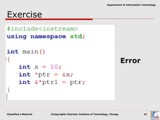 Classified e-Material ©Copyrights Charotar Institute of Technology, Changa 31
Department of Information Technology
Exercise
Error
 