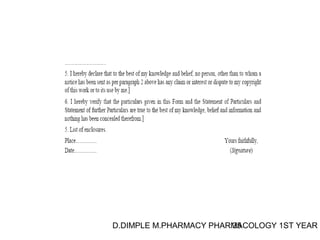 D.DIMPLE M.PHARMACY PHARM35ACOLOGY 1ST YEAR 
 