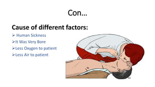 Con…
Cause of different factors:
 Human Sickness
It Was Very Bore
Less Oxygen to patient
Less Air to patient
 
