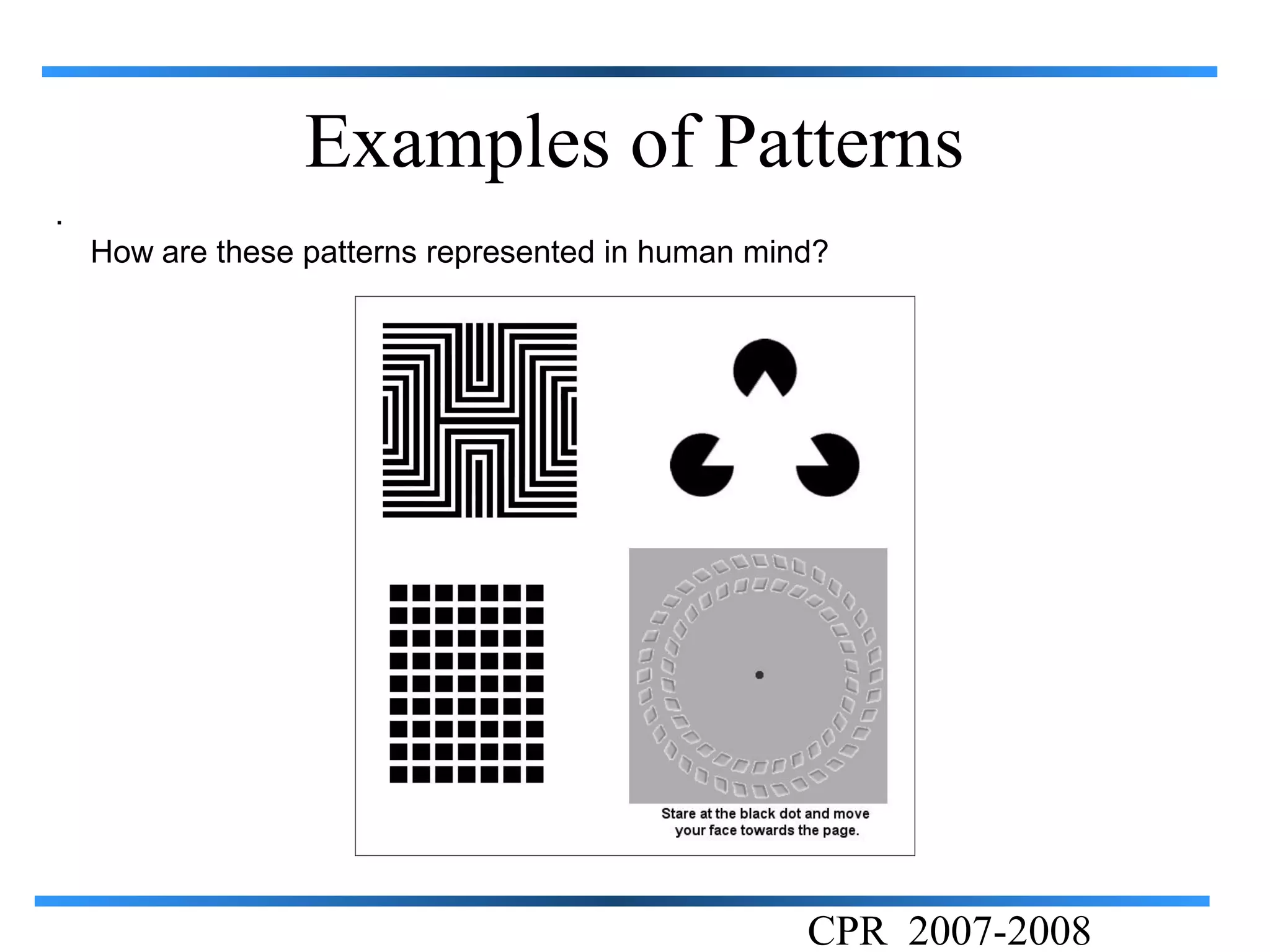 Examples of Patterns
.
    How are these patterns represented in human mind?




                                                   CPR 2007-2008
 